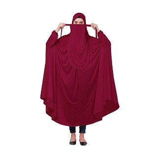 Free size jilbab with nose piece- Maroon